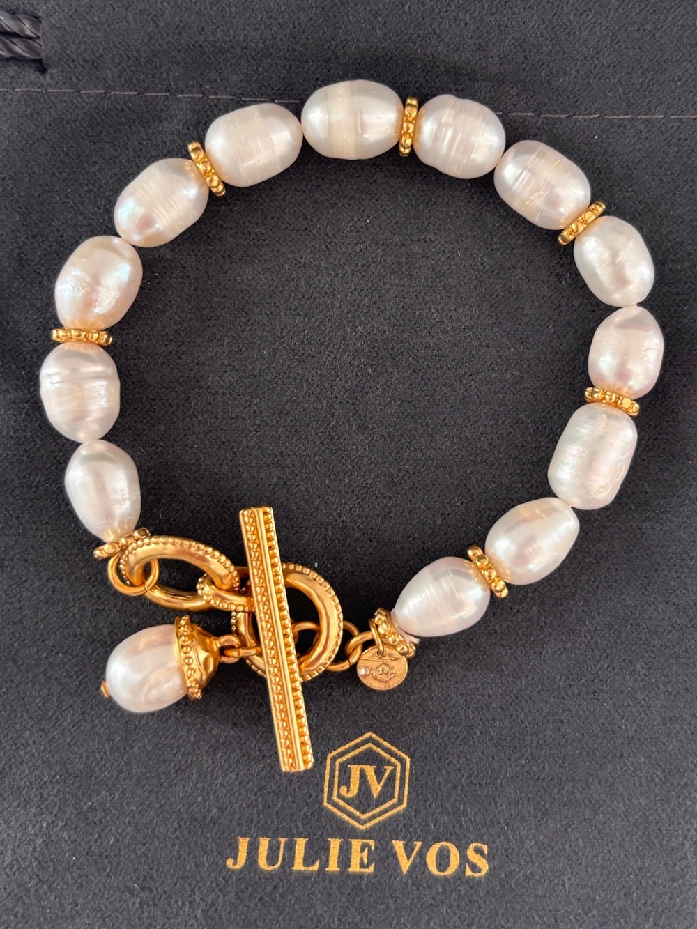 Julie Vos Gold and Pearlescent White Beaded Toggle Bracelet